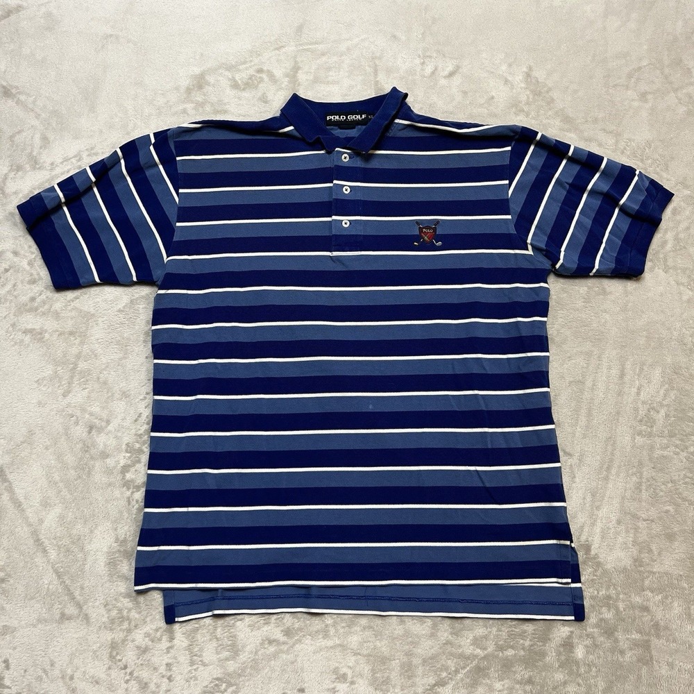 Polo Golf Ralph Lauren Mens XL Blue Striped Short Sleeve Crest Logo Polo Shirt